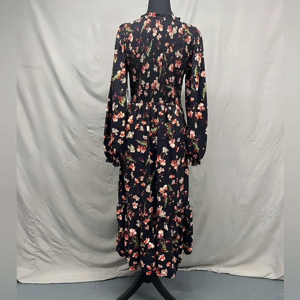 Old Navy Black Floral Long Sleeve Dress Medium NWT - Picture 2 of 9
